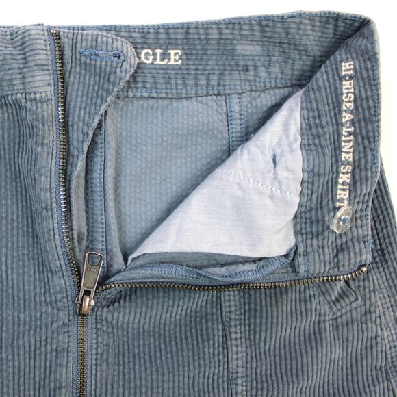 American Eagle Womens 00 Hi-Rise A-Line Skirt Blue Corduroy Wide Wale Academia - Picture 10 of 10